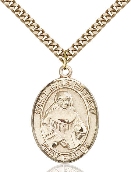 Extel Large Oval 14kt Gold Filled St. Julia Billiart Pendant with 24" chain, Made in USA