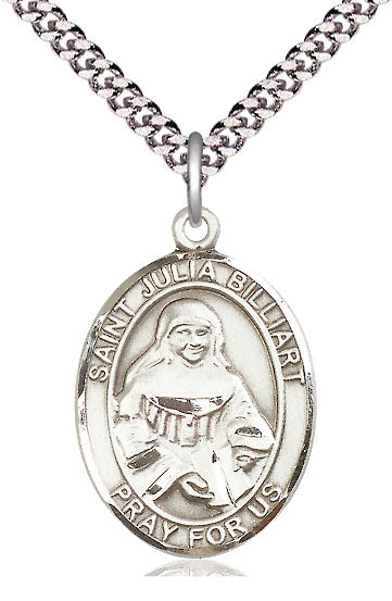 Extel Large Oval Pewter St. Julia Billiart Pendant with 24" chain, Made in USA