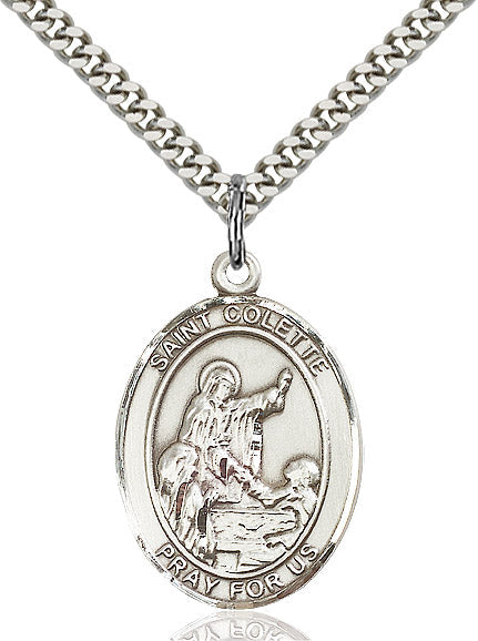 Extel Large Oval Sterling Silver St. Colette Pendant with 24" chain, Made in USA