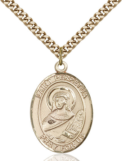 Extel Large Oval 14kt Gold Filled St. Perpetua Pendant with 24" chain, Made in USA