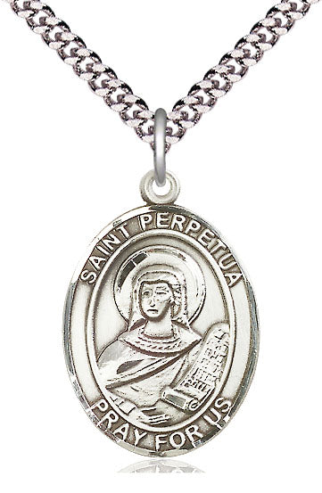 Extel Large Oval Pewter St. Perpetua Pendant with 24" chain, Made in USA