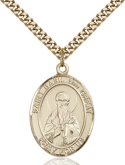 Extel Large Oval 14kt Gold Filled St. Basil the Great Pendant with 24" chain, Made in USA