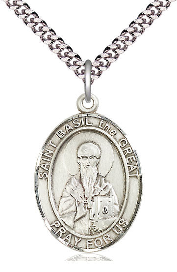 Extel Large Oval Pewter St. Basil the Great Pendant with 24" chain, Made in USA
