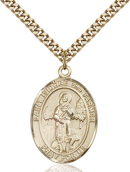 Extel Large Oval 14kt Gold Filled St. Isidore the Farmer Pendant with 24" chain, Made in USA