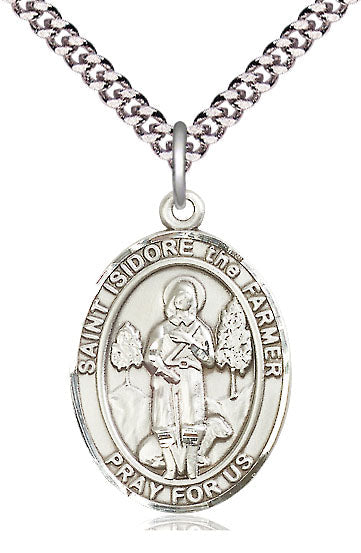 Extel Large Oval Pewter St. Isidore the Farmer Pendant with 24" chain, Made in USA