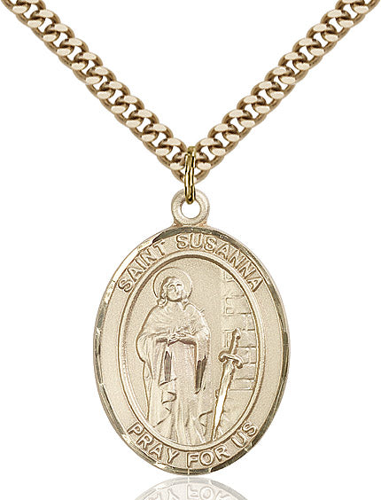 Extel Large Oval 14kt Gold Filled St. Susanna Pendant with 24" chain, Made in USA