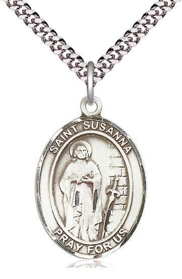 Extel Large Oval Pewter St. Susanna Pendant with 24" chain, Made in USA