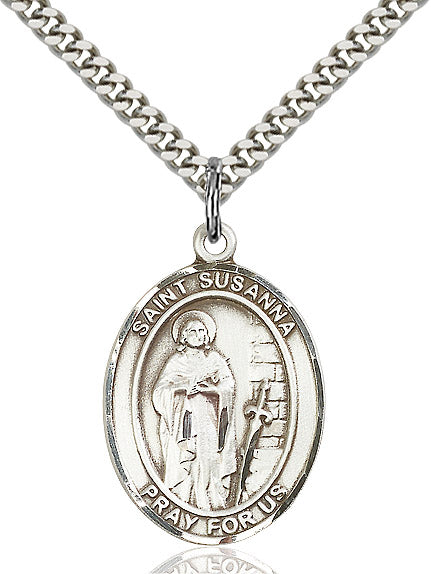 Extel Large Oval Sterling Silver St. Susanna Pendant with 24" chain, Made in USA