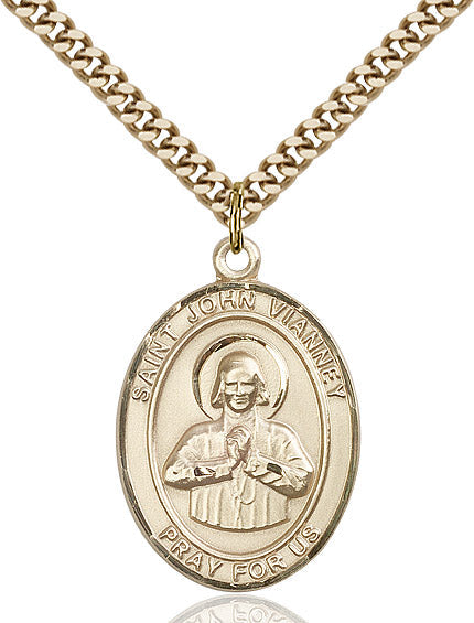 Extel Large Oval 14kt Gold Filled St. John Vianney Pendant with 24" chain, Made in USA