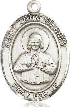 Extel Large Oval Pewter St. John Vianney Pendant with 24" chain, Made in USA