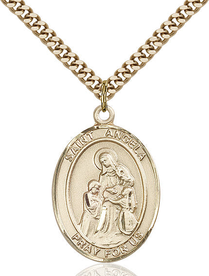 Extel Large Oval 14kt Gold Filled St. Angela Merici Pendant with 24" chain, Made in USA