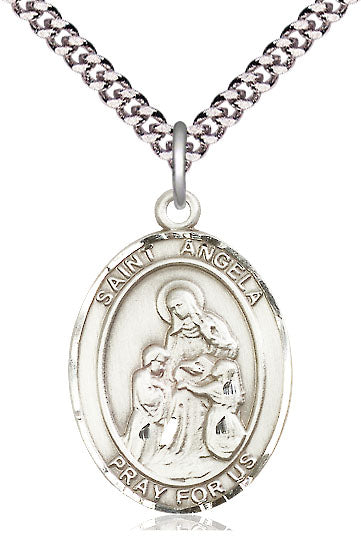 Extel Large Oval  Pewter St. Angela Merici Pendant with 24" chain, Made in USA