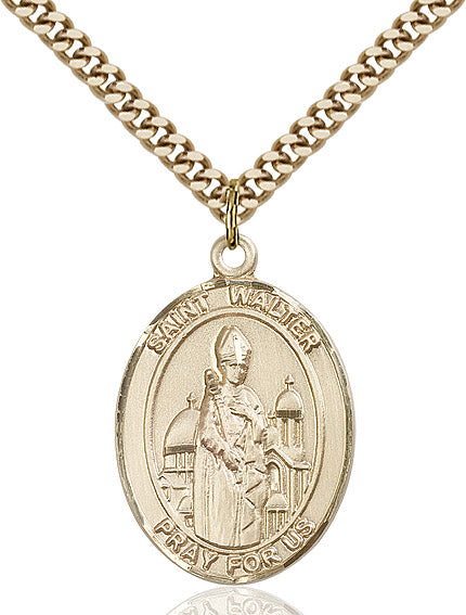 Extel Large Oval 14kt Gold Filled St. Walter of Pontnoise Pendant with 24" chain, Made in USA