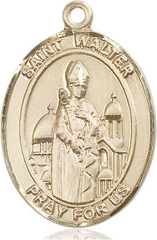 Extel Large Oval 14kt Gold Filled St. Walter of Pontnoise Pendant with 24" chain, Made in USA