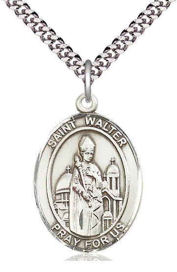Extel Large Oval Pewter St. Walter of Pontnoise Pendant with 24" chain, Made in USA
