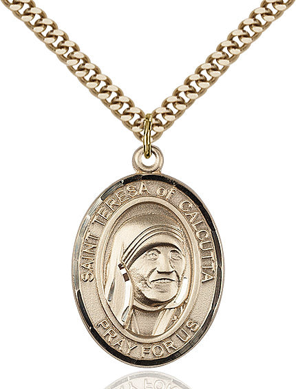 Extel Large Oval 14kt Gold Filled Saint Teresa of Calcutta Pendant with 24" chain, Made in USA