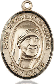 Extel Large Oval 14kt Gold Filled Saint Teresa of Calcutta Pendant with 24" chain, Made in USA