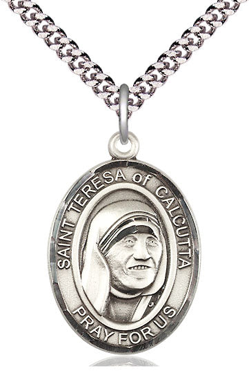 Extel Large Oval Pewter Saint Teresa of Calcutta Pendant with 24" chain, Made in USA
