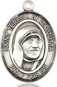 Extel Large Oval Sterling Silver Saint Teresa of Calcutta Pendant with 24" chain, Made in USA