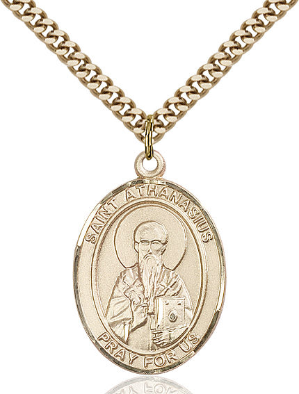 Extel Large Oval 14kt Gold Filled St. Athanasius Pendant with 24" chain, Made in USA