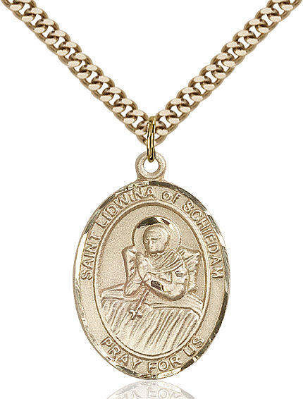 Extel Large Oval 14kt Gold Filled St. Lidwina of Schiedam Pendant with 24" chain, Made in USA