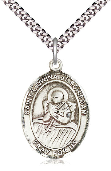 Extel Large Oval Pewter St. Lidwina of Schiedam Pendant with 24" chain, Made in USA