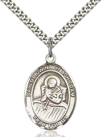 Extel Large Oval Sterling Silver St. Lidwina of Schiedam Pendant with 24" chain, Made in USA
