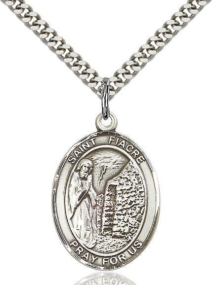 Extel Large Oval Sterling Silver St. Fiacre Pendant with 24" chain, Made in USA
