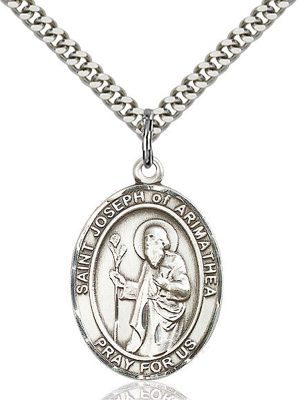 Extel Large Oval Sterling Silver St. Joseph of Arimathea Pendant with 24" chain, Made in USA