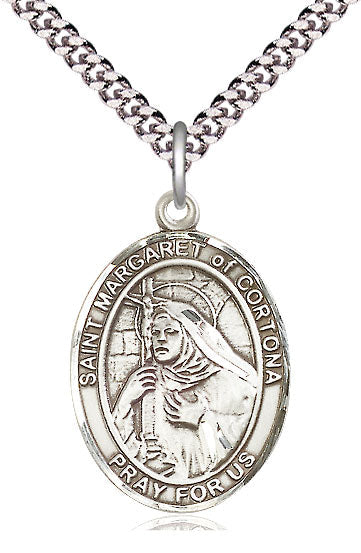 Extel Large Oval Pewter St. Margaret of Cortona Pendant with 24" chain, Made in USA