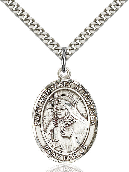 Extel Large Oval Sterling Silver St. Margaret of Cortona Pendant with 24" chain, Made in USA