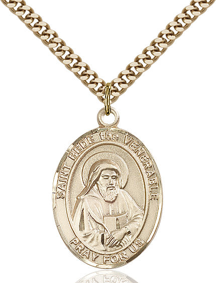 Extel Large Oval 14kt Gold Filled St. Bede the Venerable Pendant with 24" chain, Made in USA