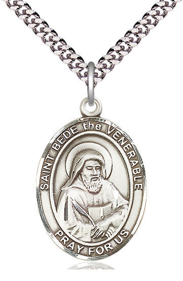 Extel Large Oval Pewter St. Bede the Venerable Pendant with 24" chain, Made in USA