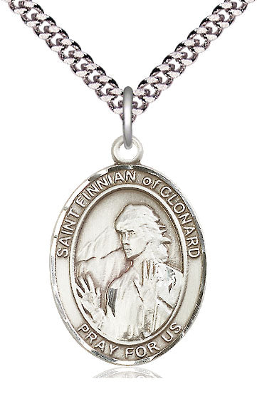 Extel Large Oval Pewter St. Finnian of Clonard Pendant with 24" chain, Made in USA