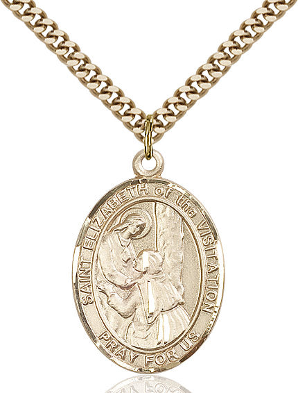 Extel Large Oval 14kt Gold Filled St. Elizabeth of the Visitation Pendant with 24" chain, Made in USA