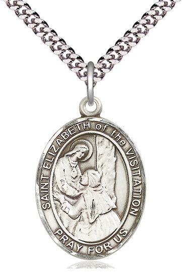 Extel Large Oval Pewter St. Elizabeth of the Visitation Pendant with 24" chain, Made in USA