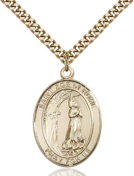 Extel Large Oval 14kt Gold Filled St. Zoe of Rome Pendant with 24" chain, Made in USA