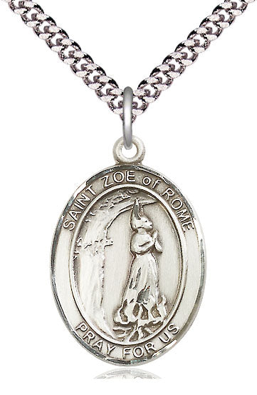 Extel Large Oval Pewter St. Zoe of Rome Pendant with 24" chain, Made in USA