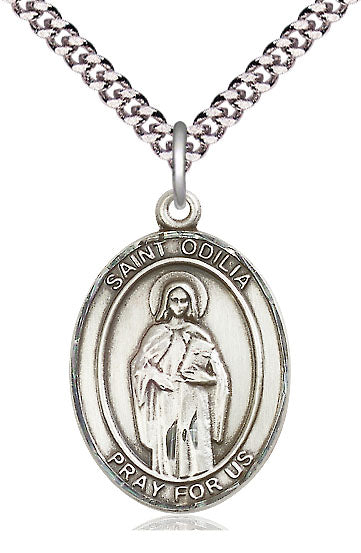 Extel Large Oval Pewter St. Odilia Pendant with 24" chain, Made in USA
