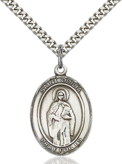 Extel Large Oval Sterling Silver St. Odilia Pendant with 24" chain, Made in USA