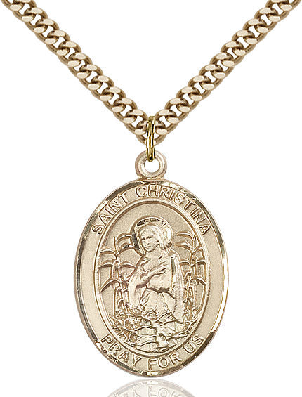 Extel Large Oval 14kt Gold Filled St. Christina the Astonishing Pendant with 24" chain, Made in USA
