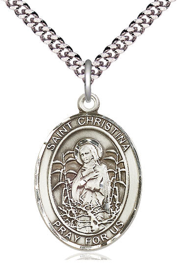 Extel Large Oval Pewter St. Christina the Astonishing Pendant with 24" chain, Made in USA
