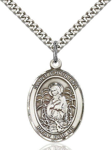 Extel Large Oval Sterling Silver St. Christina the Astonishing Pendant with 24" chain, Made in USA