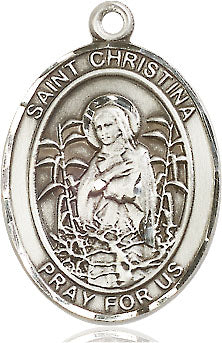 Extel Large Oval Sterling Silver St. Christina the Astonishing Pendant with 24" chain, Made in USA