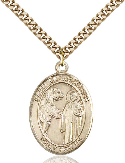 Extel Large Oval 14kt Gold Filled St. Columbanus Pendant with 24" chain, Made in USA