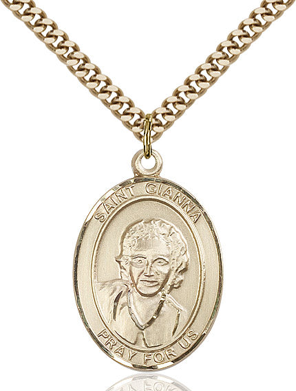 Extel Large Oval 14kt Gold Filled St. Gianna Pendant with 24" chain, Made in USA