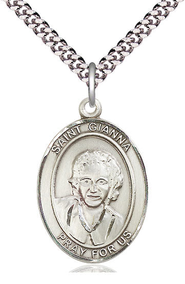 Extel Large Oval Pewter St. Gianna Pendant with 24" chain, Made in USA