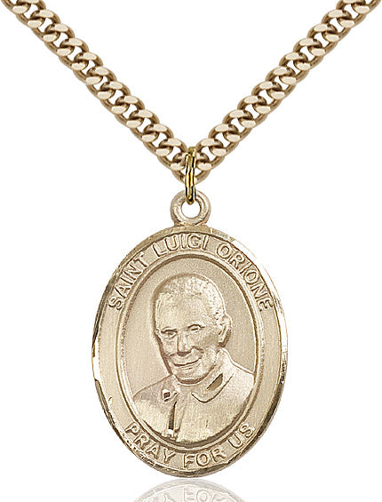 Extel Large Oval 14kt Gold Filled St. Luigi Orione Pendant with 24" chain, Made in USA
