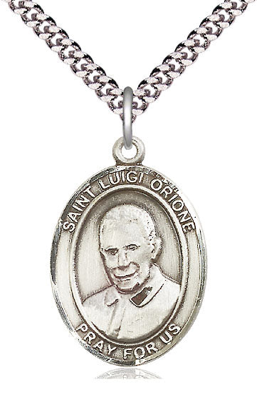 Extel Large Oval Pewter St. Luigi Orione Pendant with 24" chain, Made in USA