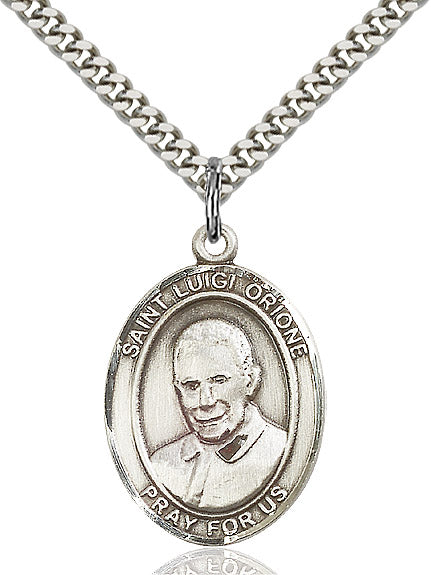 Extel Large Oval Sterling Silver St. Luigi Orione Pendant with 24" chain, Made in USA